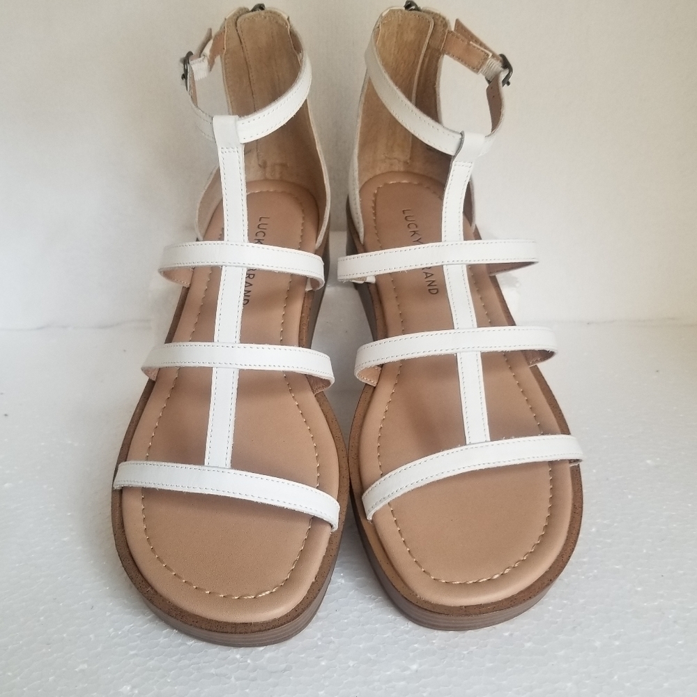 Lucky Brand Ellian Flatform Wedge Gladiator Sandals Shoes in White Leather.